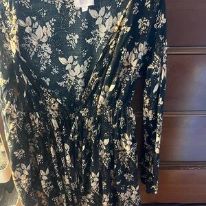 Pink Lily Black Floral Wrap maxi Dress